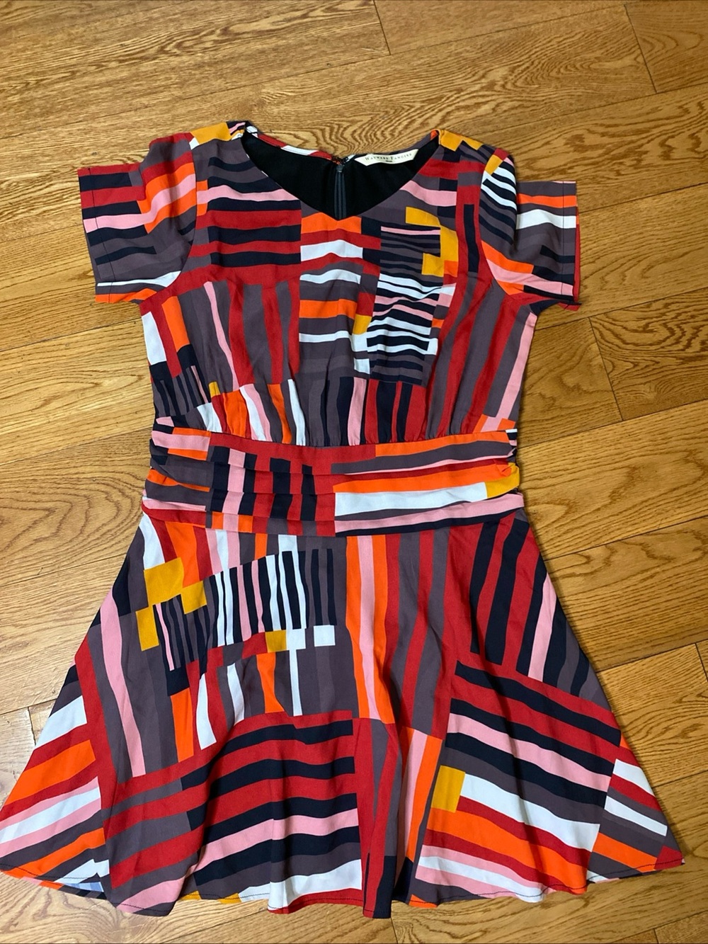 Striped Multicolor Fit & Flare Dress - Bold Red/Pink/Orange